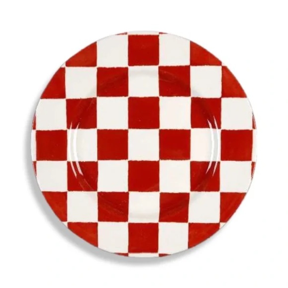 4 RARE PLATES Royal Stafford Red and White Chequers Checkered Dinner Plate